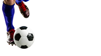 Abstract Isolated Soccer Ball And Player Kicking With Black Background