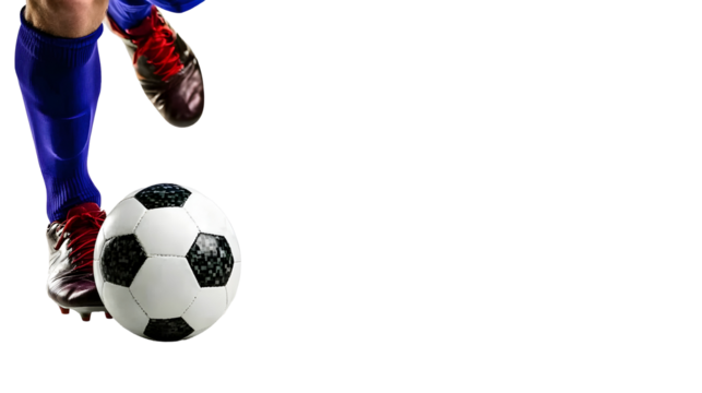 Abstract Isolated Soccer Ball And Player Kicking With Black Background