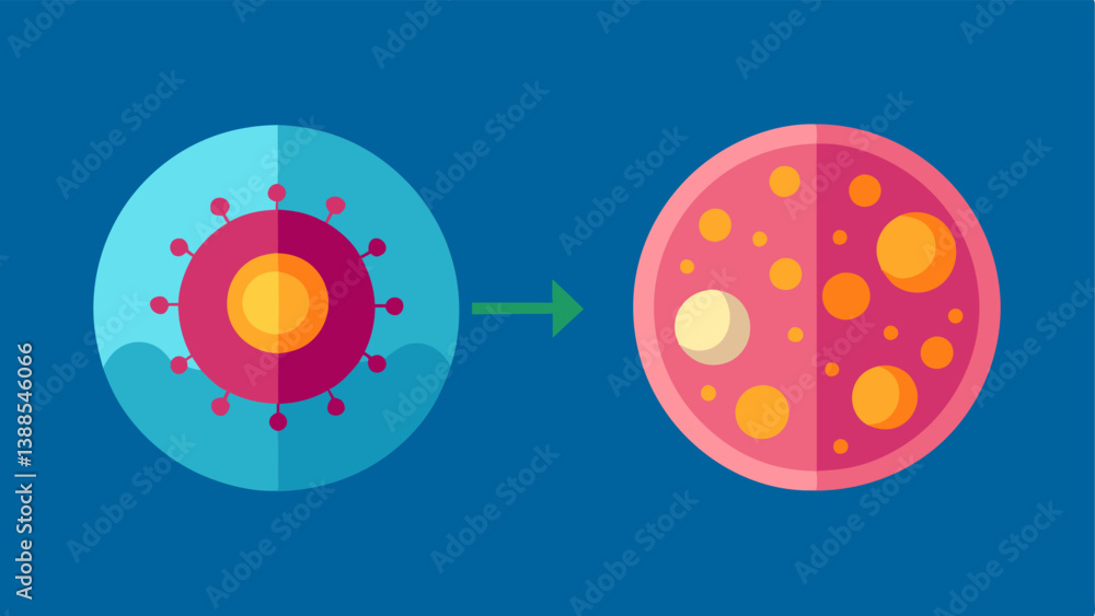 Poster nanoparticle interaction two magnified images side by side one showing a damaged cell and the other 