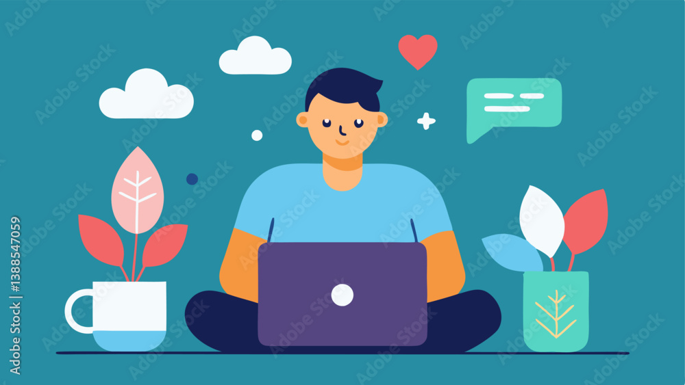 Poster designing interface a closeup of a designer working on a laptop showcasing a colorful mental health 