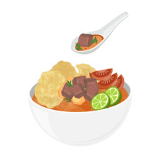 Vector Illustration Logo Clipart Ready to eat Soto Betawi or Soto Tangkar Indonesian Beef Soup 