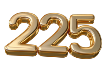 Gold 225 Number Illustration Isolated On Transparent Background
