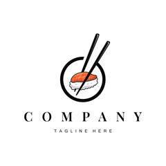 japanese chinese food design simple sushi logo with sushi and chopstick silhouette concept for food business, restaurant, bar sushi template illustration