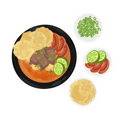 Vector Illustration Logo Clipart Top View Soto Betawi Indonesian Beef Soup 