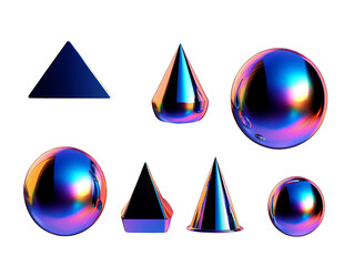 Glossy 3D Metallic Shapes Abstract Illustration Against a Black Background