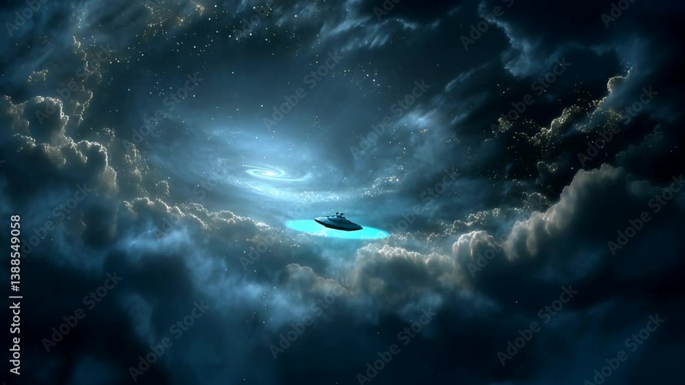 Aufkleber spaceship navigates through a colorful galaxy filled with stars generative ai