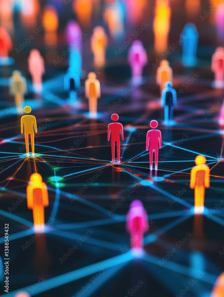 Poster colorful figures on digital grid convey the essence of diverse customer insights and the impact of p