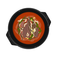 Vector Illustration Logo Clipart Top View Spicy Beef Soup Yukgaejang 