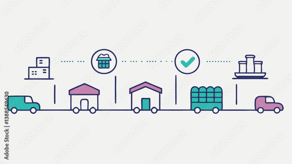 Poster product journey overview a linear timeline illustrating a products journey from a factory represente