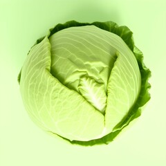 Fototapeta premium Photorealistic cabbage, vibrant green, crisp leaves, fresh vegetable, high detail, studio lighting, white background, organic texture, closeup