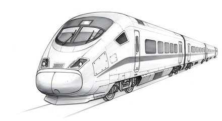Modern High Speed Train Sketch Illustration on White Background
