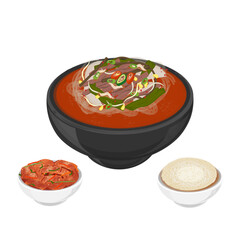 Vector Illustration Logo Clipart Yukgaejang with Kimchi and Rice
