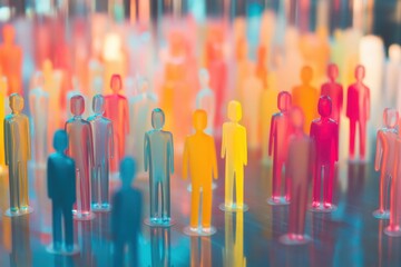 Colorful figures represent diverse customer insights for personalized marketing strategies in an engaging digital environment