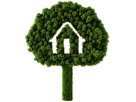 Illustration Of A Green Tree House Symbol On Transparent Background - Powered by Adobe
