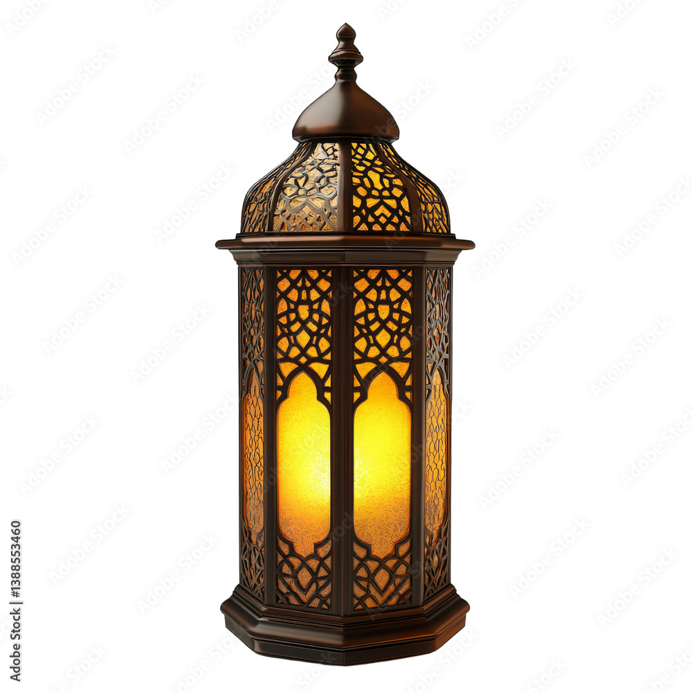 Poster a decorative lantern with intricate patterns, illuminating a warm glow.