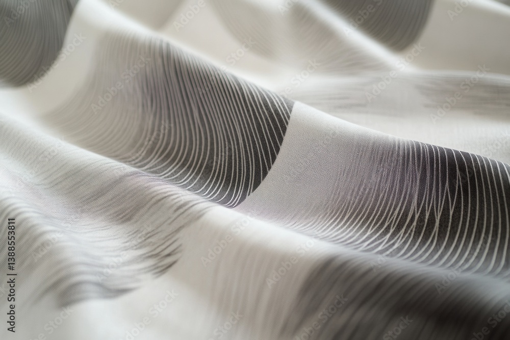 Poster Elegant pattern of fine parallel lines creating a subtle three-dimensional illusion in soft monochrome shades on delicate fabric