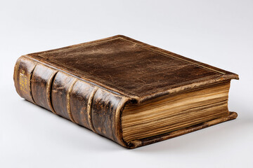 Leather-bound book resting on a clean surface with worn edges showcasing its historical charm and timeless appeal