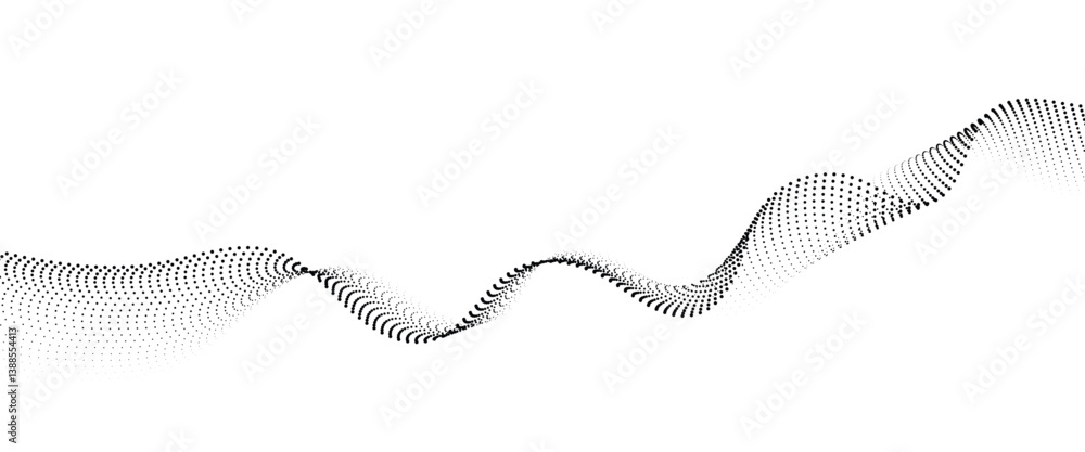 Poster flowing dot wave halftone gradient pattern on transparent background