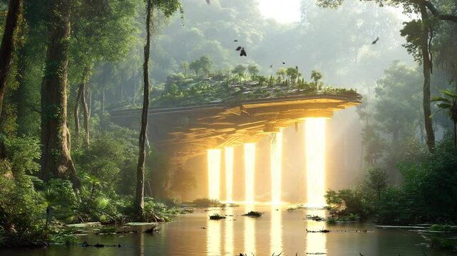 Martian Landscape Transformed Into a Vibrant Green Ecosystem Generative AI