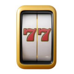Isolated 3D Render Of Golden Frame Slot With Lucky Seven Numbers On White