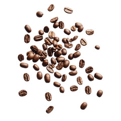 Obraz premium A scattered arrangement of roasted coffee beans, showcasing their rich texture and color.