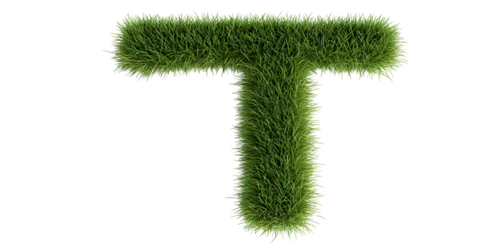 Isolated 3D Letter T Illustration Green Bush Plant Texture With Transparent Background
