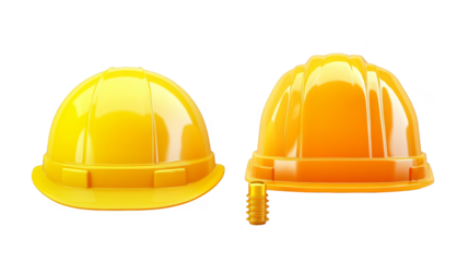 Illustration of Two Yellow Construction Helmets on Transparent Background