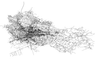 vector map of highway in ljublajana city, slovenia with black and white color