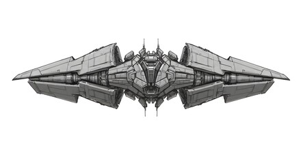 Futuristic Spaceship Drawing Detailed Gray Spaceship with Winged Design