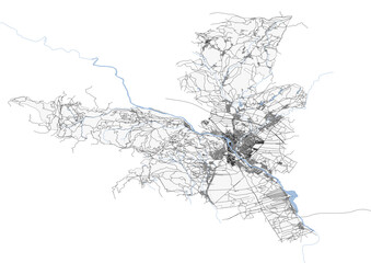 Obraz premium vector map of buildings, highway, waterway in kranj , slovenia with black and white color