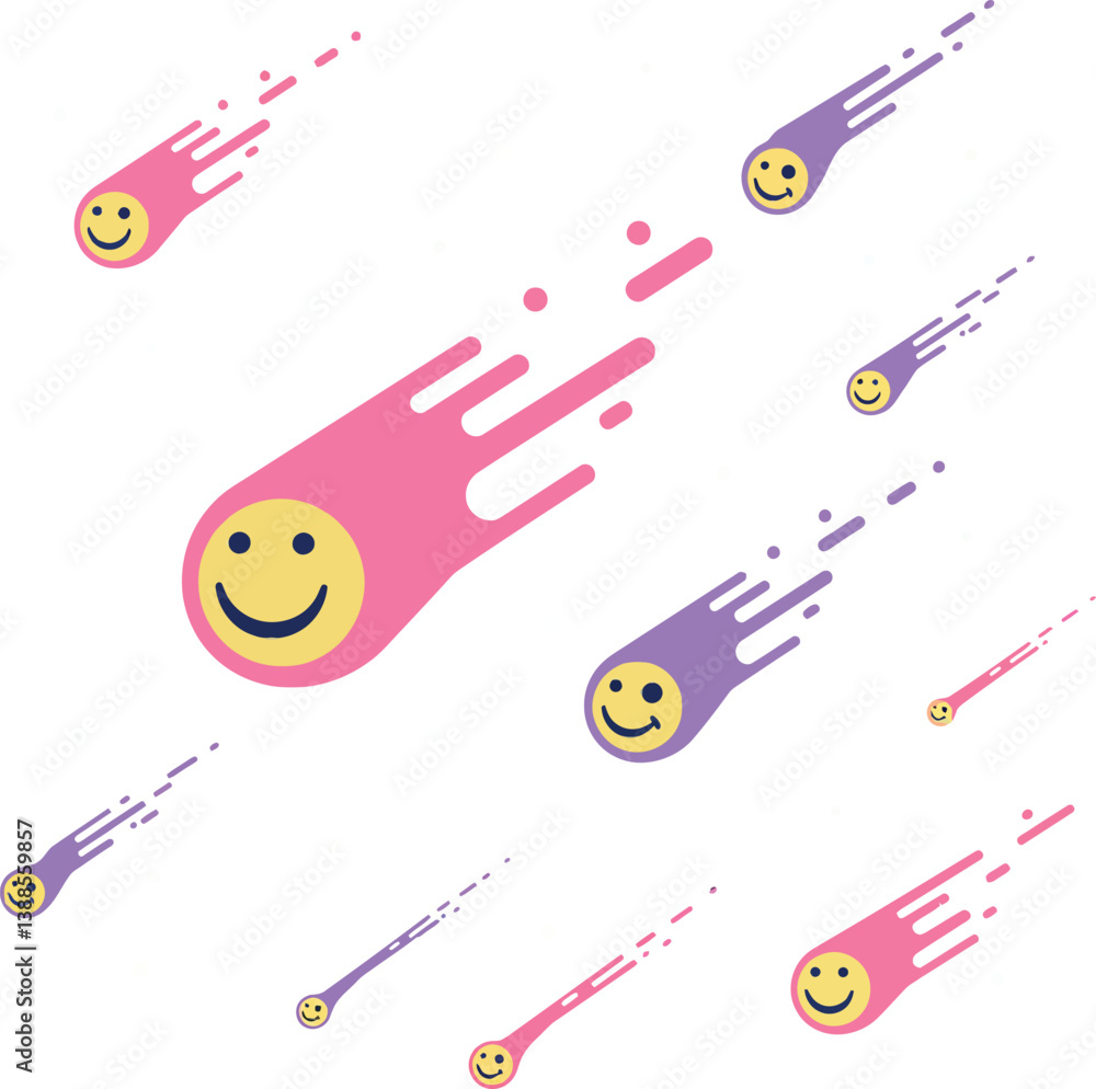 Poster colorful smiling comet characters in a whimsical flat design vector art