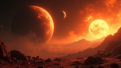 Exoplanet Landscape With Two Moons