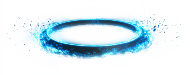 A glowing blue ring surrounded by splashes, evoking a sense of energy and movement.