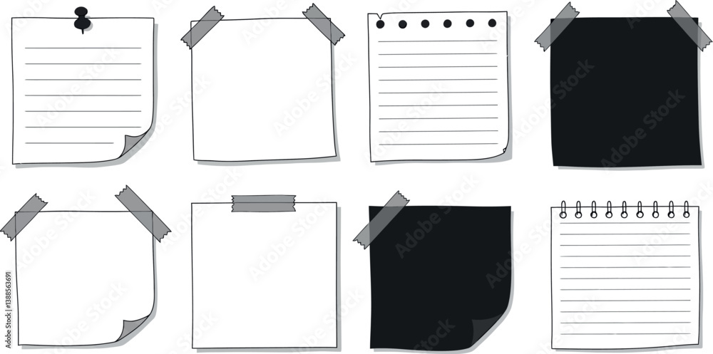 Poster various styles of sticky notes with tape in flat design vector art