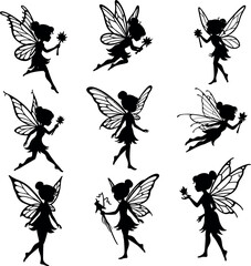 Fototapeta premium Enchanting fairy silhouettes dancing gracefully in detailed vector art collection