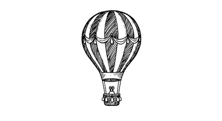 Fototapeta premium Vintage Hot Air Balloon Graphic Black and White Minimalist Sketch