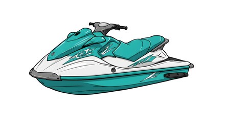 Isolated Teal and White Jet Ski on White Background Boating Illustration