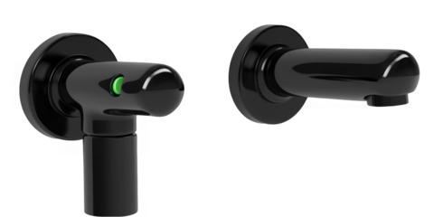 Isolated Black Faucet Fixture With Green Detail Photo Realistic Illustration