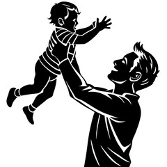 Fototapeta premium Father lifting child silhouette