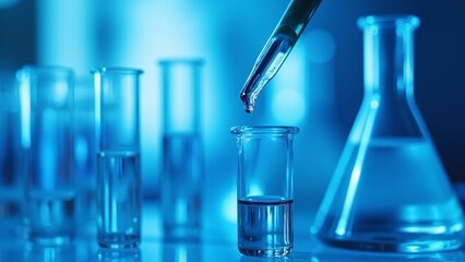 Chemical Experiment With Glassware And Pipette