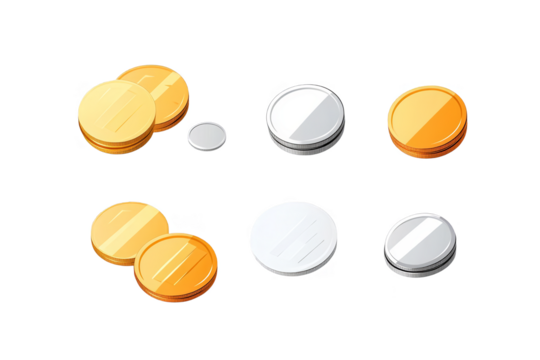 Illustration Of Gold Coins Silver Coins Currency On Transparent Background - Powered by Adobe