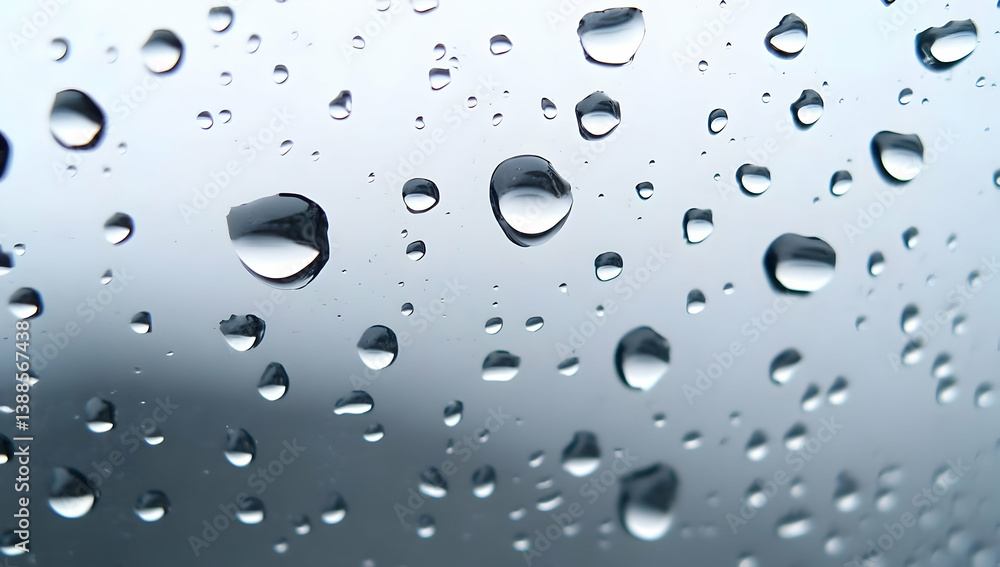 Poster close-up of water droplets on a window, creating a serene and tranquil atmosphere. ideal for themes 