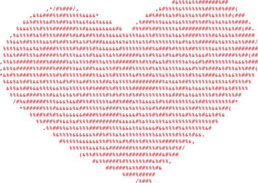 ascii art heart, heart-shaped binary code illustration