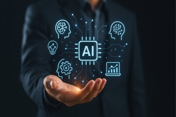 Businessman Using AI Technology for Data Analysis and Work Efficiency