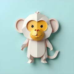 Adorable paper art monkey character with playful expression and soft color palette, paper art of character design concept.