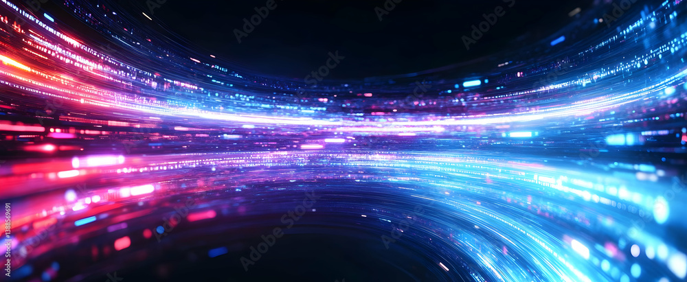 Poster dynamic abstract image showcasing vibrant neon lights, representing speed and innovation in technolo