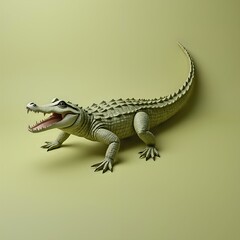 Obraz premium Intricate paper crafted crocodile on a soft green background for nature enthusiasts, paper art of sculpture concept.