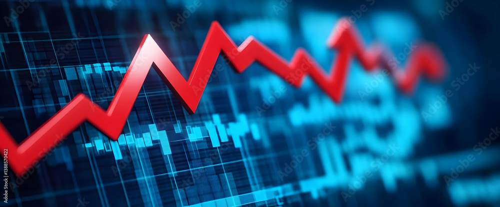 Poster dynamic stock market graph showing red decline, representing financial trends and challenges in inve
