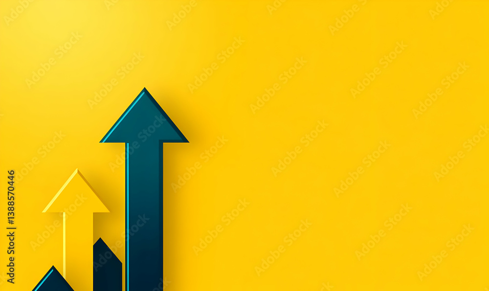 Poster dynamic visual of upward arrows symbolizing growth and progress on a vibrant yellow background with 