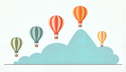 Naklejka premium Colorful hot air balloons floating above a blue cloud 